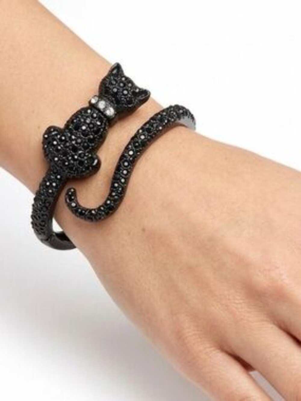 True to Form Hinged Bangle Bracelet Black Cat with Rhinestones NEW